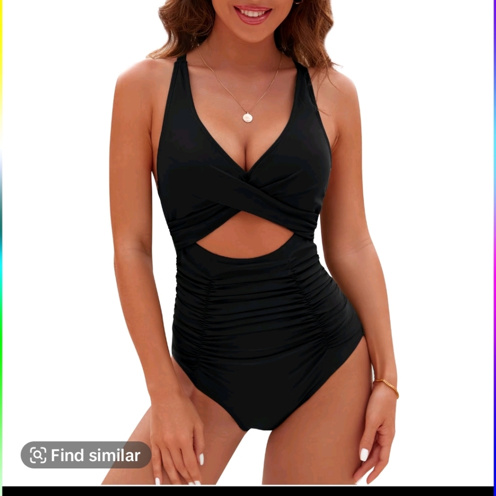 Blooming Jelly Black Women's Swimsuit Tummy Control And Pushup NWT size Xl